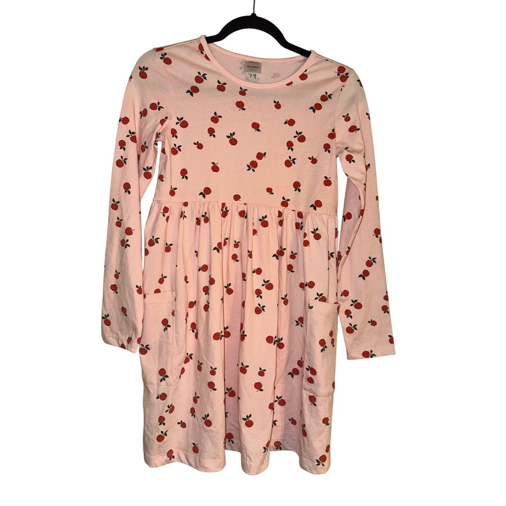 Hanna Andersson Pink Apple Print Long Sleeve Dress Girls Size 12 150cm